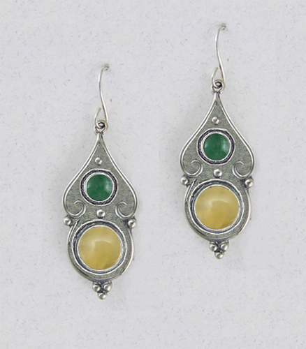 Sterling Silver Yellow Jade And Yellow Jade Gemstone Drop Dangle Earrings